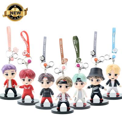 China Toy Anime Mini Cute Super Korean Cartoon Star Surrounding Figures Model RM V Decoration Gift Toys Kpop Bangtan Boy Group Character Key Chain for sale