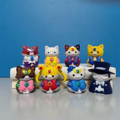 China New Arrival 8pcs Cartoon Toy Figure Set Q PVC Figure Sailor Moon Cat High Quality Action Figure Cartoon Anime Version For Gifts for sale