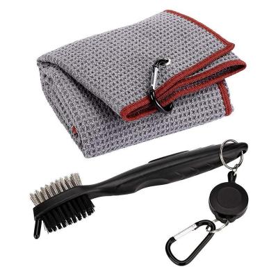 China Customized Golf Towel Microfiber Waffle With Dibble Remover Brush Tool With Golf Gifts Accessories Set 40*60cm for sale