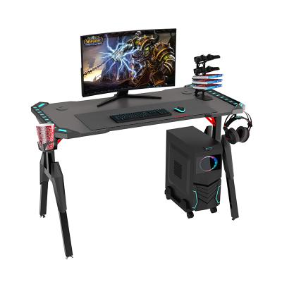 China Foldable Tanker Tanker Factory Desktop E-sports PC Desktop Home Office Direct Packing Desk With LED Light T-shape Gaming Desk Black for sale