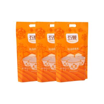 China Moisture Proof custom printed logo designed plastic handle bag handles rice bag for sale