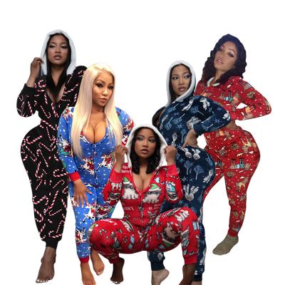 China 9033 2020 QUICK DRY Sexy Winter Onesie Pajamas Plus Size Christmas Sheath Long Rompers Jumpsuit Christmas Onesie Pajamas for sale