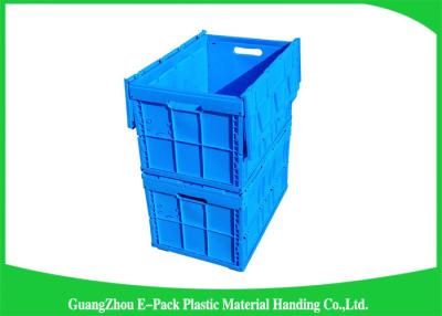 China Blue Collapsible Plastic Containers with Attached Lids / Stackable plastic container for sale