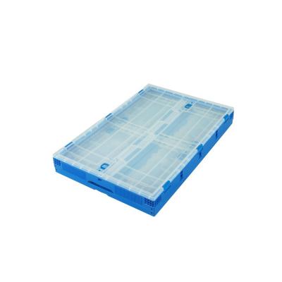 China 650*440 mm Series Plastic Collapsible Tote Boxes Attached Lids Stacking for sale