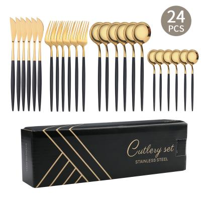 China Sustainable 24 PCS/set Manufacturer Luxury Travel Flatware Sets Boxed Christmas Forks And Spoons Set Party Tableware For Wedding Hotel for sale