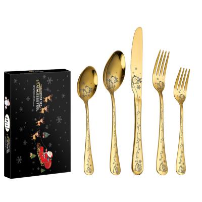 China 20pcs/set Stainless Steel Christmas Cutlery Set Knife Fork Spoon Set Gold Flatware Party Sustainable Party Tableware For Holiday Hotel Restaurant for sale