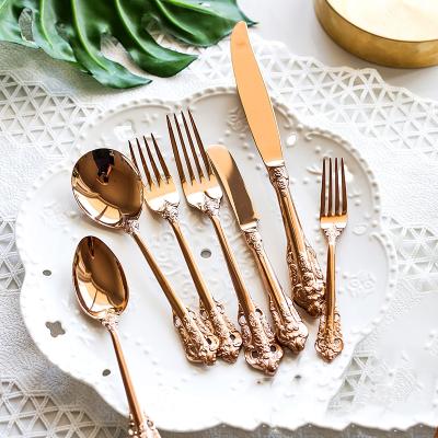 China 10 PCS 304 Stainless Steel Gold Viable High Quality Elegant Dinnerware For Wedding Restaurant Hotel Cutlery Set Christmas Tableware for sale