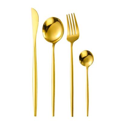 China Reusable Elegant Wedding Restaurant Portuguese Reusable Luxury Stainless Steel Travel Knife Fork Spoon 4pcs Gold Cutlery Set Camping Stocked for sale