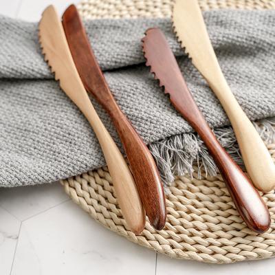 China Sustainable Portable Natural Wood Handmade Household Butter Knife Japanese Toothed Knife For Fruit Cake for sale