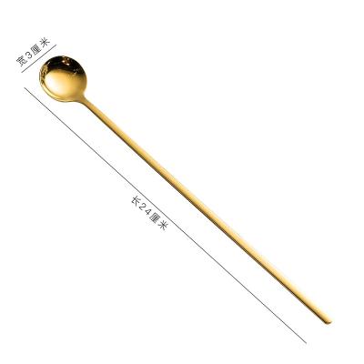 China 24cm Round Spoon Tea Accessories Mixing Spoon Food Grade Metal Coffee Scoop Gold Stainless Steel Coffee Long Handle Viable Spoon for sale