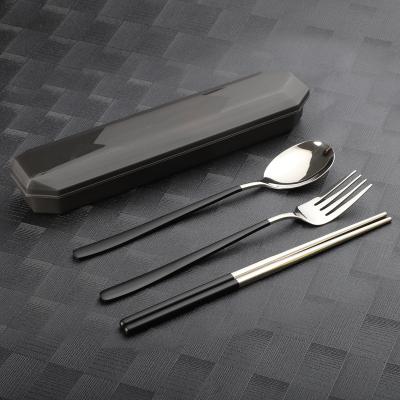 China Travel Sustainable Tableware Spoon Fork Chopsticks ss304 Portable Flatware Set Outdoor 3pcs/Set Children Student Tableware for sale