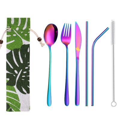 China High Quality Portable Stocked 304 Stainless Steel Pocket Tableware Western Travel Outdoor Cutlery Set Knife Fork Spoon Chopsticks for sale