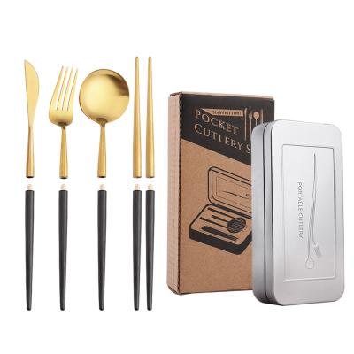 China Viable 24pcs PORTABLE CUTLERY SET Tableware 304 Stainless Steel Removable Cutlery Set Camping Tableware Knife Fork Spoon Chopsticks for sale