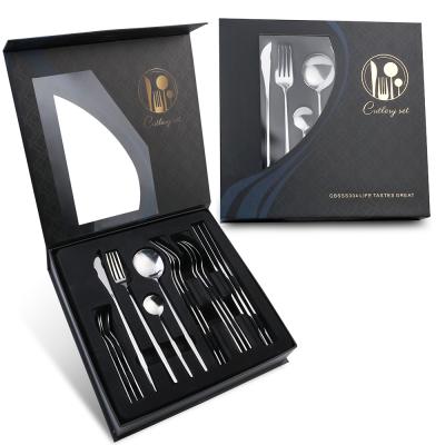 China 16pcHigh Viable Price Rainbow Dinnerware Set Knife Fork Spoon Black Luxury Cutlery Set Stainless Steel Flatware Set With Gift Box Hotel for sale