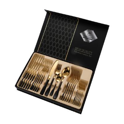 China 24pcs/set Material 410 Mirror Stainless Steel Cutlery Set Knife Fork Spoon Tea Spoon Stocked With Gift Box Set For Wedding Restaurant for sale