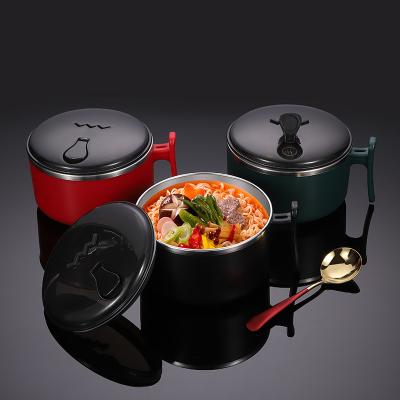 China Viable 304 Stainless Steel Noodle Bowl With Lid And Handle Multicolor Portable Student Bowl Korean Work Bowl Spoon Set for sale