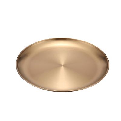 China Viable European Style Gold Korean Dish Plate Barbecue Stainless Steel Disc Steak Kitchen Board Western Dessert Dish Storage Tray for sale