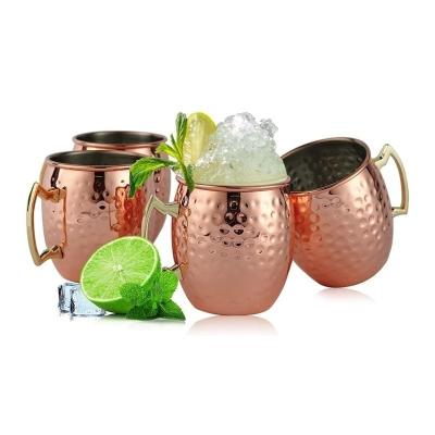 China Light Stocked Bar Accessories Moscow Copper Light Wine Glass Plated Hammer Point Mug Party Cup With Straw for sale