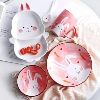 China Viable Children's Food Dinnerware Set Dish Bowl Spoon Cup Ceramic Breakfast Flatware Home Dining Tableware Breakfast Cup for sale