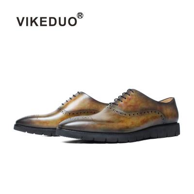 China Durable Handcrafted Italian Mixed Green Leather Men Dress Shoes Vikeduo Grain Style Shoe Manufacturers Real Genuine for sale