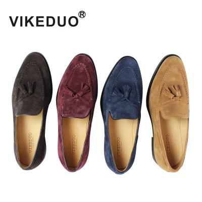 China VIKEDUO New Arrival Durable Hand Made Guangzhou Tassel Loafers Shoes Antique Earthy Yellow Dress Suede Loafers For Men for sale