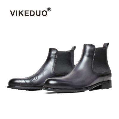 China Vikeduo Breathable Hand Made Custom Design Shoes Gray Men Genuine Italian The Chelsea Boots From Logo Laser Script Scritto Dress for sale