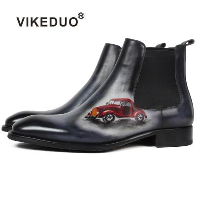 China Durable Handcrafted Men's Fashion Car Model Vikeduo Custom Dress Boots Male Chelsea Boot Shoes Grain Leather 2020 for sale