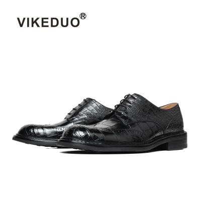 China Vikeduo Durable Handcrafted Black Alligator Fashion Bespoke Official Real Black Crocodile Skin Leather Unique Stylish Shoes for sale