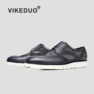 China VIKEDUO Gray Cowskin Footwear Antique In Italy Durable Breathable Black Pure Genuine Leather Shoes Dress Man for sale