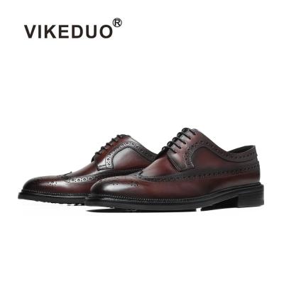 China Vikeduo Medallion Brogues Shoe Manufacturer Custom Brand Men Durable Handmade Red-Brown Walking Shoes Large for sale