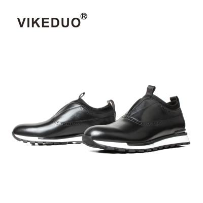 China Vikeduo Breathable Handcrafted Online Shopping Black Calfskin Leather Bespoke Fashion Casual Shoes Style Men Shoes Sneakers for sale