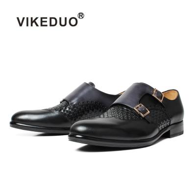 China Durable Vikeduo Gray Calf Black Hand Made And Weave Guangzhou Official Men's Shoes Single Strap Leather Men's Monk Shoes Footwear Trending for sale