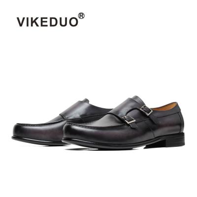 China Vikeduo Breathable Designer Decent Gray Private Logo Mens Double Buckle Natural Handmade Tanning Shoes for sale