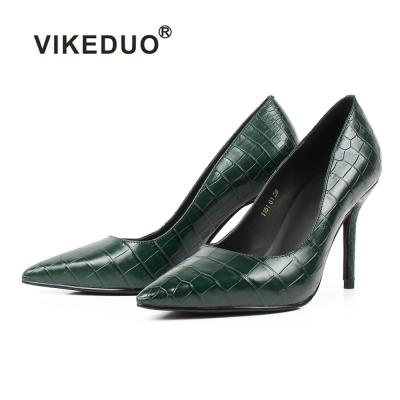 China Size Increasing Vikeduo Handmade Comfortable Stilettos Genuine Crocodile Leather Women Shoes Ladies Shoes High Heels for sale