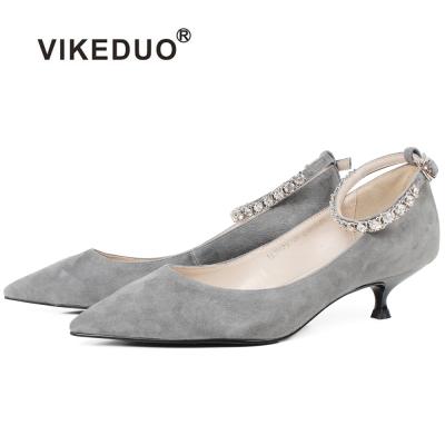 China Vikeduo durable Gray Suede Leather Kitten Heels handcrafted ladies pumps high heels shoes sexy models for women for sale