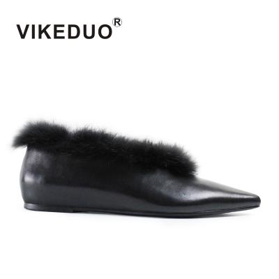 China Vikeduo Durable Hand Made Women's New Arrivals Designers Fashion Trend Winter Slip On Lady Flats Fur Shoes Women for sale