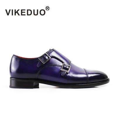 China Vikeduo Durable Hand Made Purple Buckle Monk Double Straps Leather Dress Shoe New Products Best 2020 Ladies Women Shoes for sale