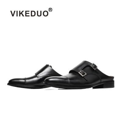 China Vikeduo Breathable Casual Leather Shoe Double Buckles Men Slippers Durable Hand Made Black Sandals Shoes For Men for sale