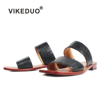 China Vikeduo Collection Black Shoes Custom Made Durable Handcrafted Flat Sandal Men Genuine Leather Slipper For Luxury Male for sale