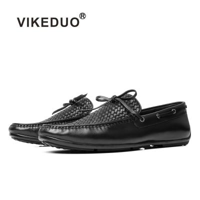 China Vikeduo Black Calf Handcrafted Durable Mesh Leather Performance Casual Driving Shoes Mens Moccasin Shoes for Men for sale