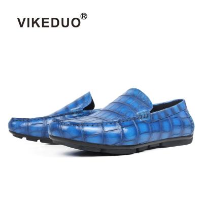 China New Style Vikeduo Shoes Manufacturer Latest Design Blue Croc Loafers Durable Handcrafted Leather Moccasin Training Shoes for sale