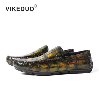 China Vikeduo Crocodile Genuine Leather Shoes Drive Car Italian Alligator Unique Durable Hand Made Rubber Casual Shoes for sale