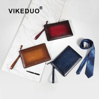 China VIKEDUO Metal Zipper Closure Guangzhou Men's New Modern Fashion Handmade Designer Grabs Bags Outfit Leather Clutch Bag Male for sale