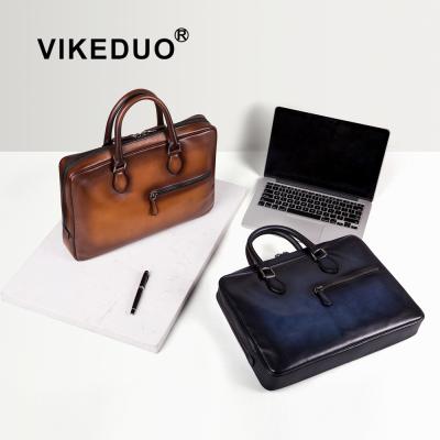 China 2019 Fashion VIKEDUO Guangzhou GENUINE LEATHER Profile Business Meeting Bag Handmade Calf Leather Briefcase Office For Men for sale