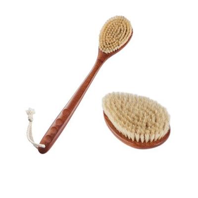 China Wooden Long Handle Wet Or Dry Brush Shower Bath Brush With Soft And Stiff Bristles for sale