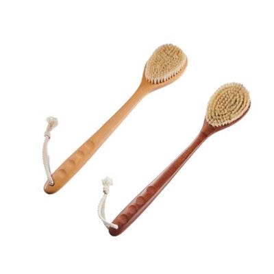 China Long Handle Body Dry Shower Brush Wooden Back Exfoliating Scrubber With Soft Stiff Bristles Brush Message Dry Brush For Bath for sale