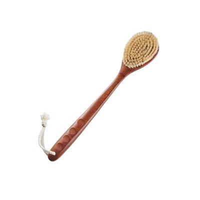 China Hot Selling Long Handle Wooden Peel Scrub Exfoliating Scrubber Bath Brush Long Handle Back Shower Body Brush With Soft And Stiff Bristles for sale