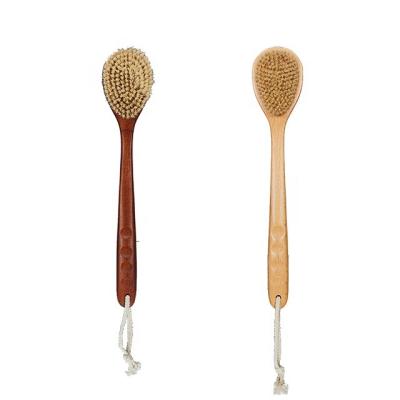 China Wholesale Hot Selling Long Handle Logo Wood Handle Natural Bristle Dry Skin Body Bath Brush Custom Made With Hand Band for sale