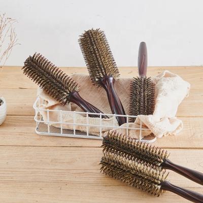 China Nondisposable Straight Hair Comb Natural Boar Bristle Rolling Brush Around Barrel Blowing Curling Hairstyle DIY Styling Tool for sale