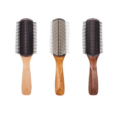 China Private Label Nondisposable High Quality Salon Heat Resistant Wood Nine Rows Tools And Hair Brushes For Detangling Hair for sale